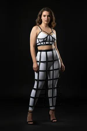 Black full length cage skirt harness with rivet detail
