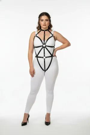 Black Faux Leather Full Body Harness for Women – Adjustable Plus Size