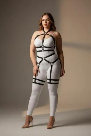 Black Faux Leather Full Body Harness Women Plus Size Adjustable Straps