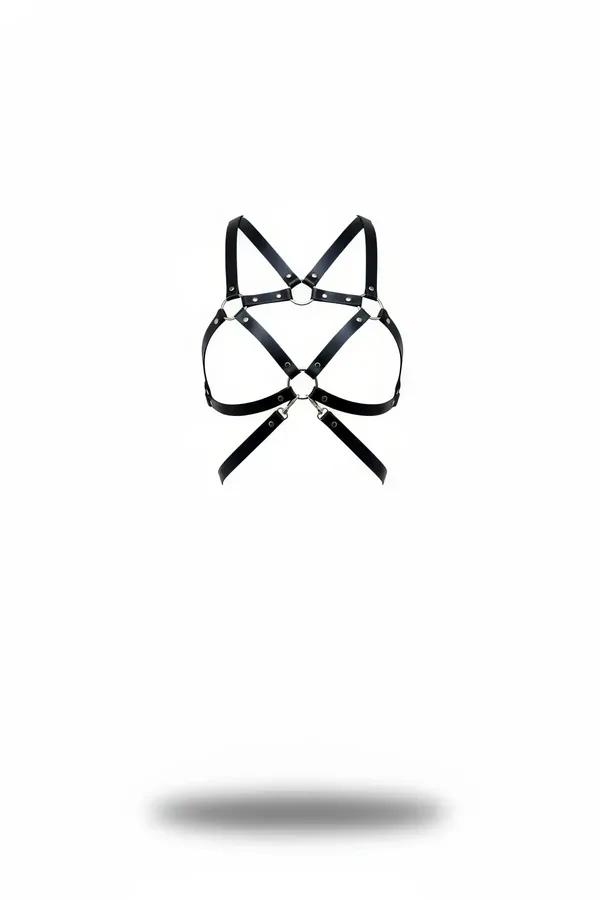 Adjustable Faux Leather Harness Bra with Silver O-Rings