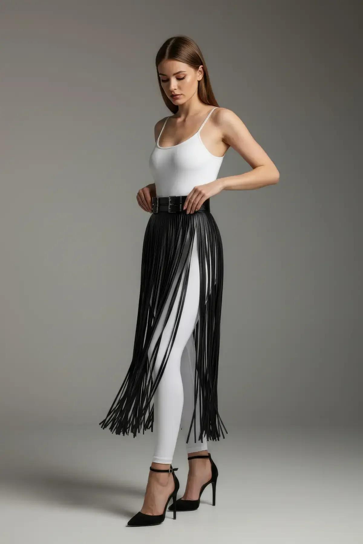 Fringe Waist Belt with Long Faux Leather Strands