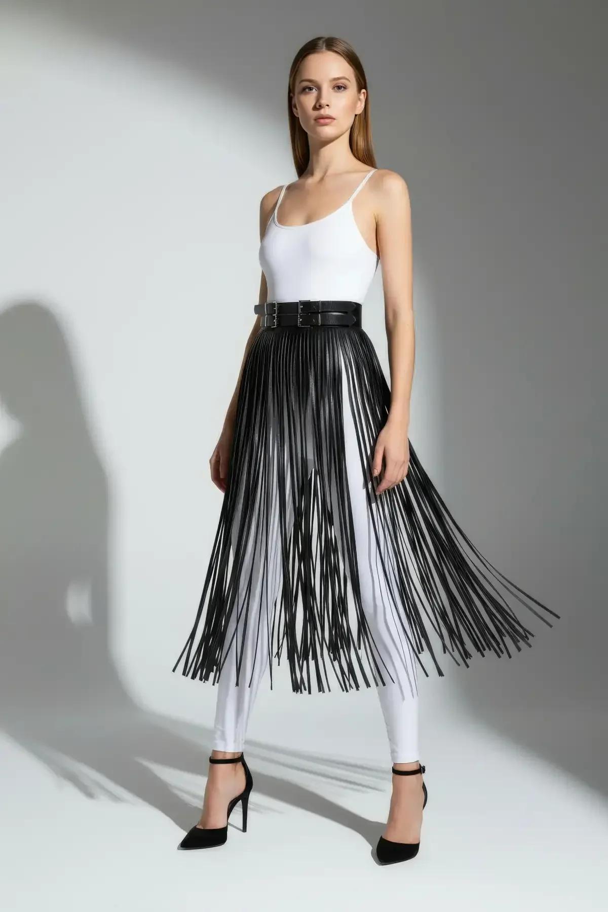 Fringe Waist Belt with Long Faux Leather Strands