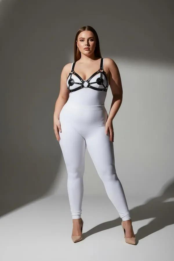 Strappy Faux Leather Bra Harness with Ring Detail