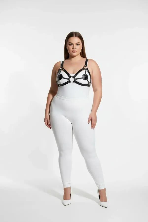 Strappy Faux Leather Bra Harness with Ring Detail