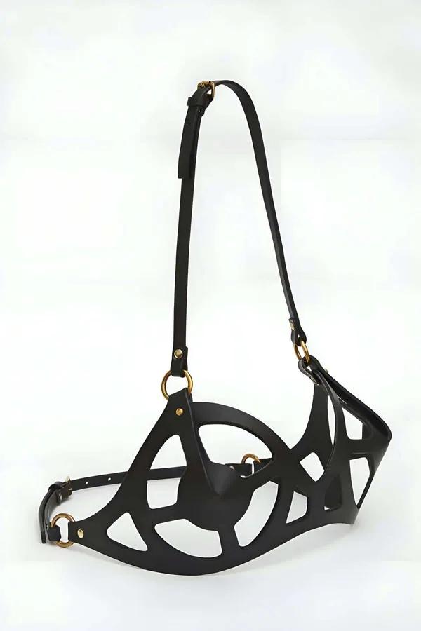 Strappy Cut-Out Faux Leather Harness Bra