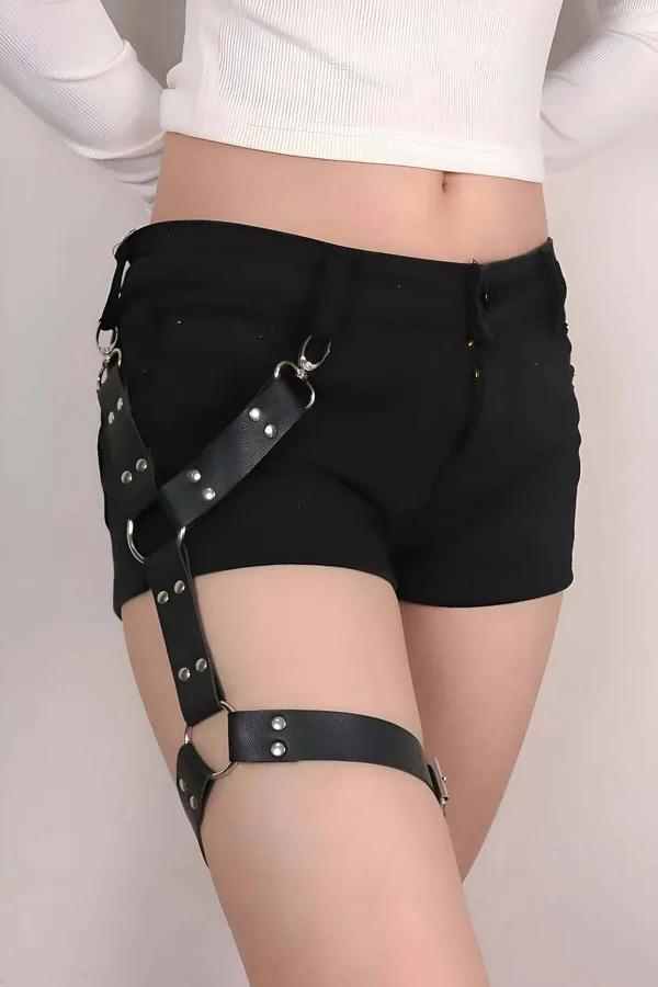 Adjustable Faux Leather Single Leg Harness with O-Rings