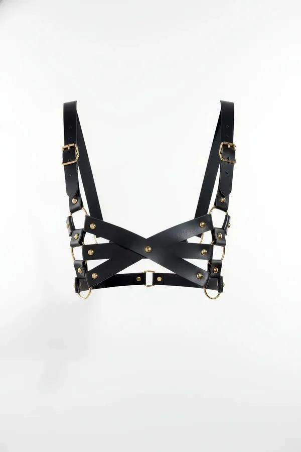 Faux Leather Chest Harness with Adjustable Cross-Strap Design