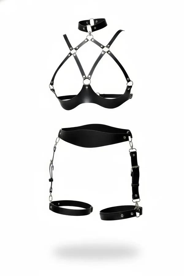 Open Bust Harness Bra & Thigh Garter Set with Choker