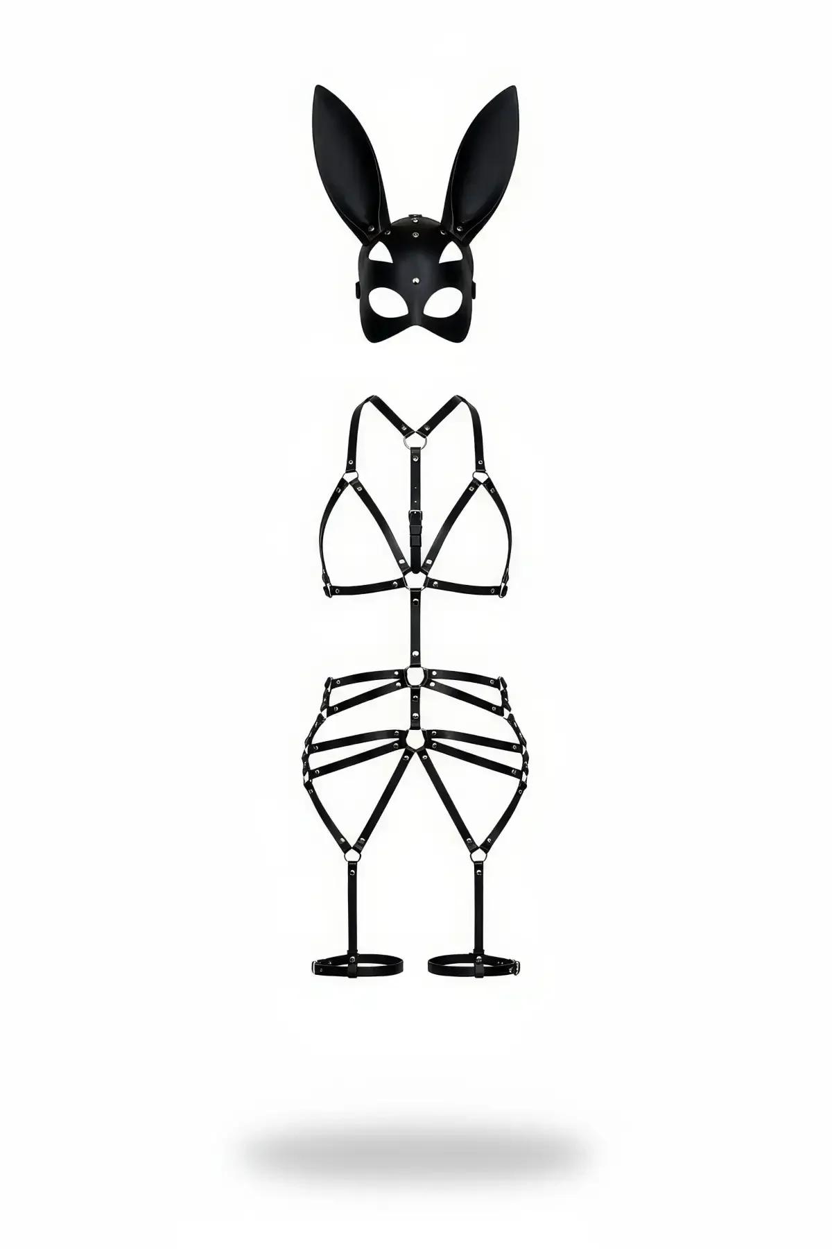 Full Body Harness Set with Bunny Mask & Leg Cuffs