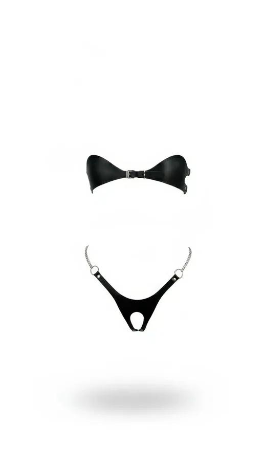 Faux Leather Strapless Harness Bra and G-String Set
