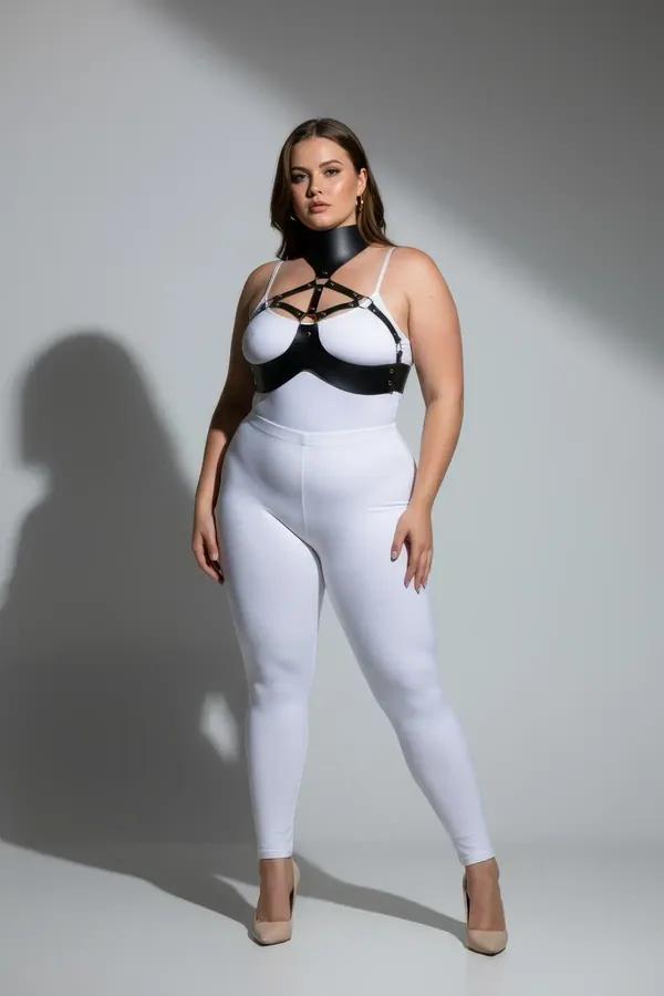 Faux Leather Chest Harness with High Collar & O-Rings