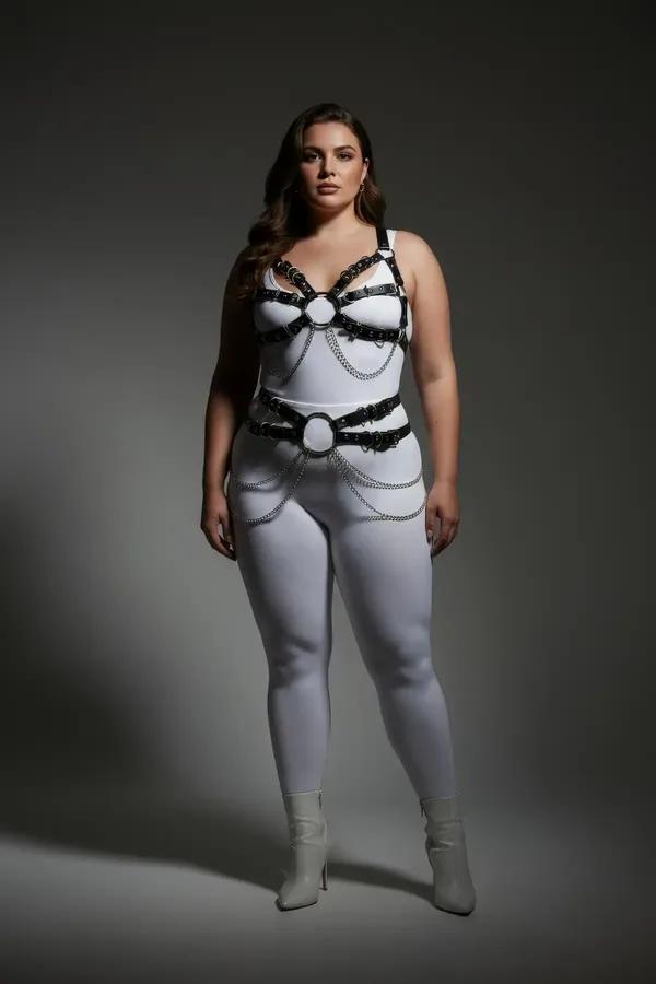 Faux Leather Full Body Harness with O-Rings & Chains
