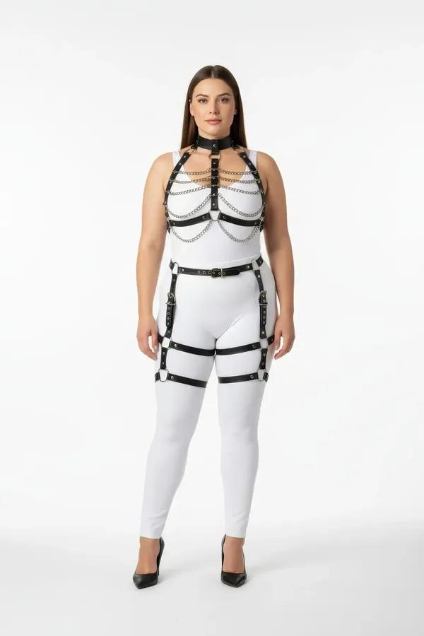 Faux Leather Full Body Harness with Thigh Garter Straps
