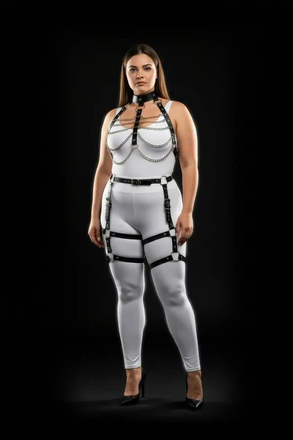 Faux Leather Full Body Harness with Thigh Garter Straps