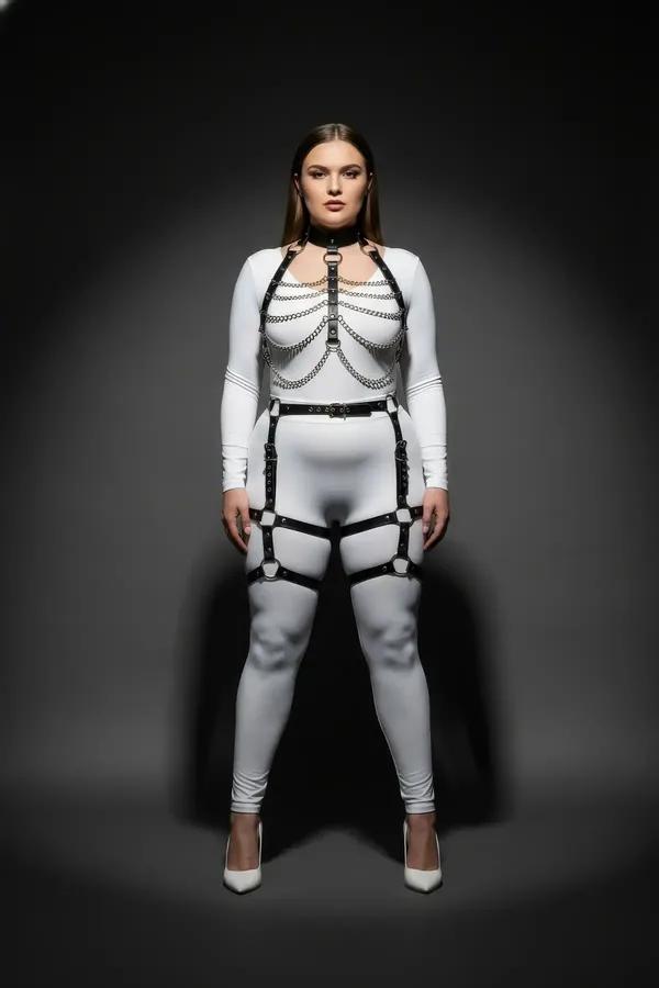 Faux Leather Full Body Harness with Thigh Garter Straps