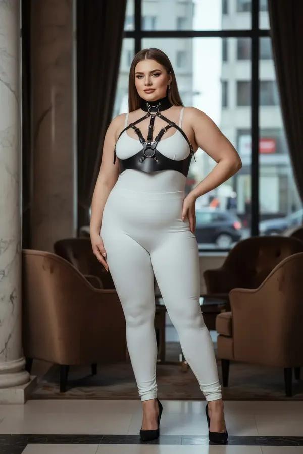 Black Faux Leather Body Harness with High Collar