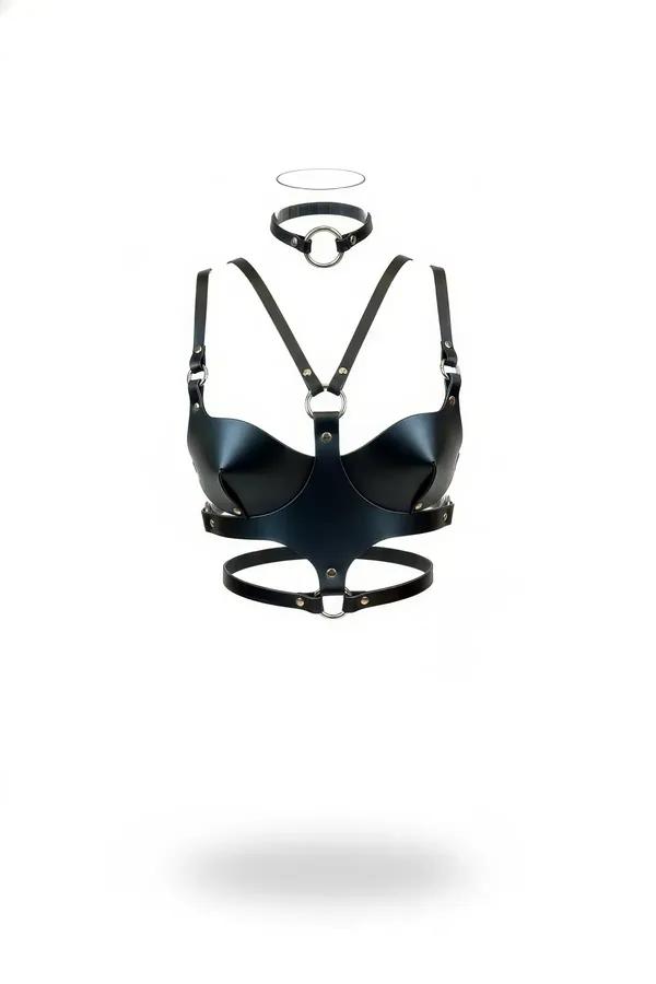 O-Ring Bra Harness & Choker Set in Faux Leather