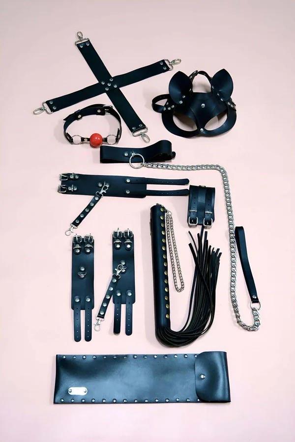 Deluxe Faux Leather Restraint & Accessory Kit with Mask