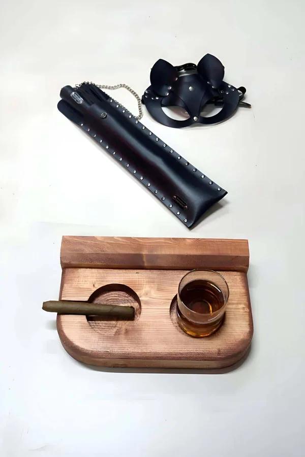 Faux Leather Cat Mask & Collar Set with Handle Whip
