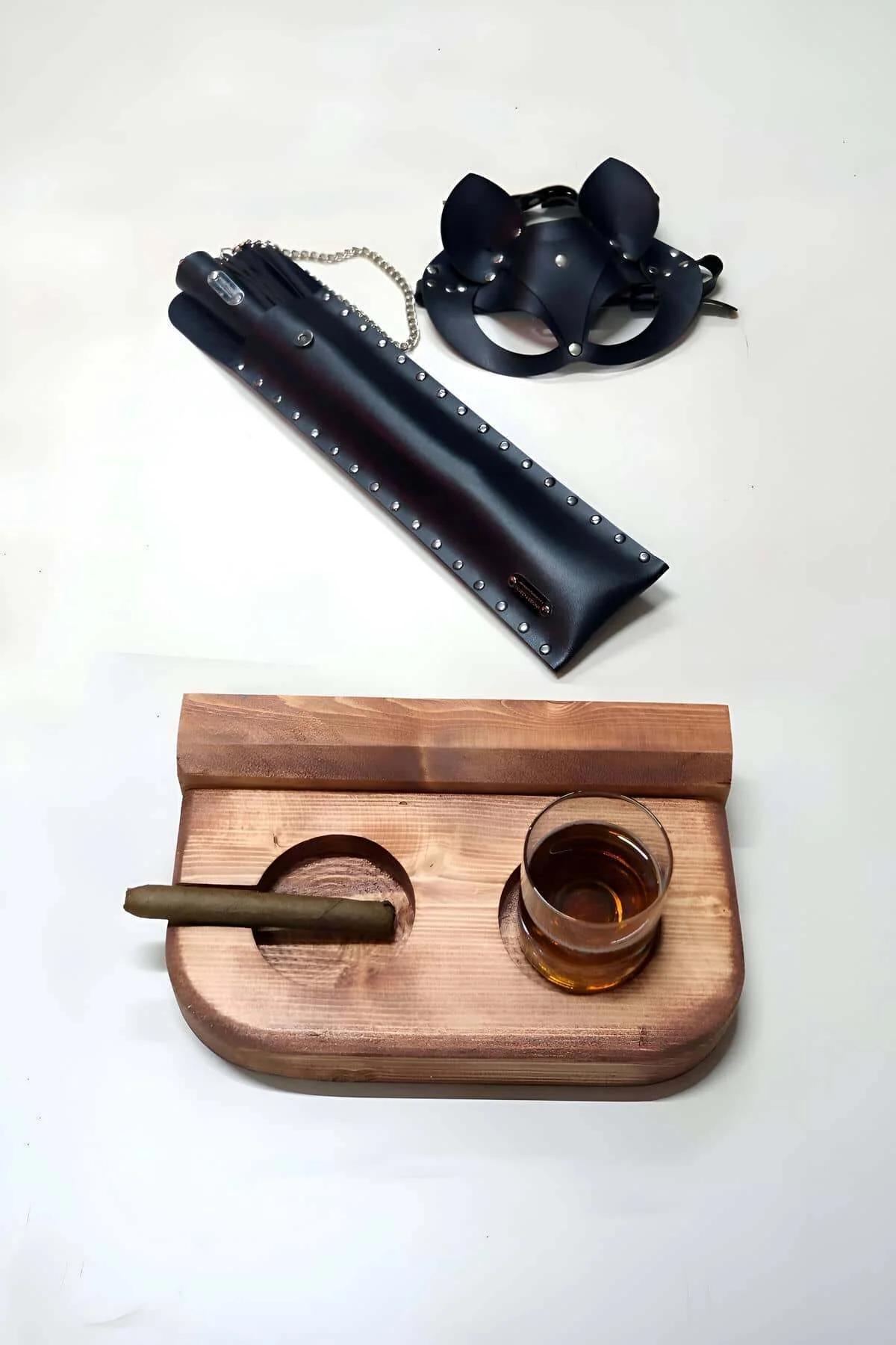 Faux Leather Cat Mask & Collar Set with Handle Whip