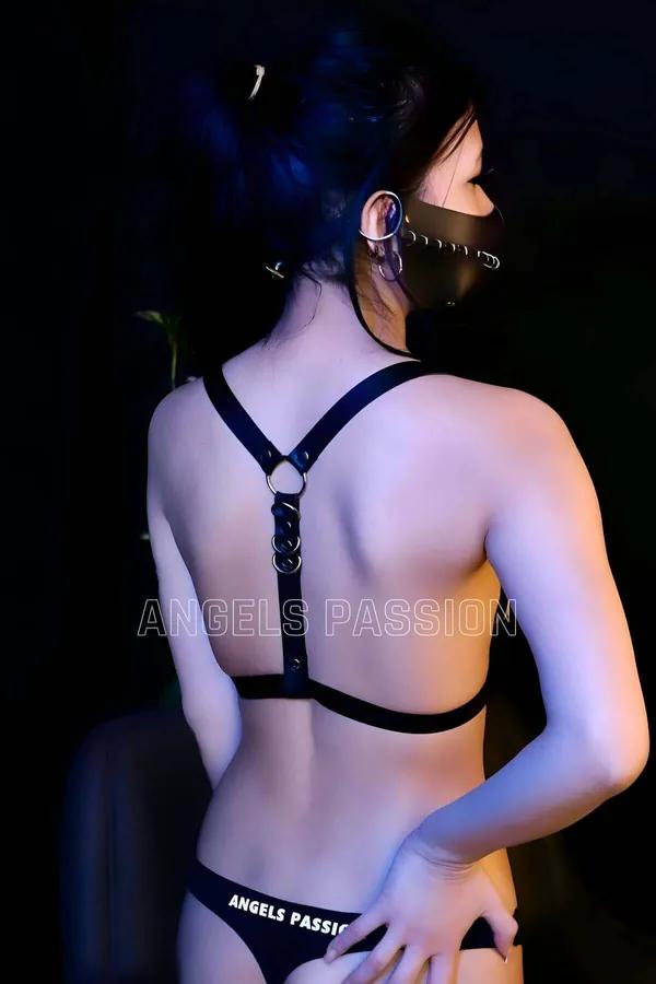 Faux Leather Chest Harness with Adjustable Straps & Mask