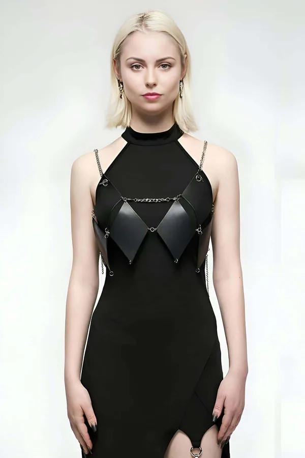 Diamond Quilted Body Harness with Chain Accents