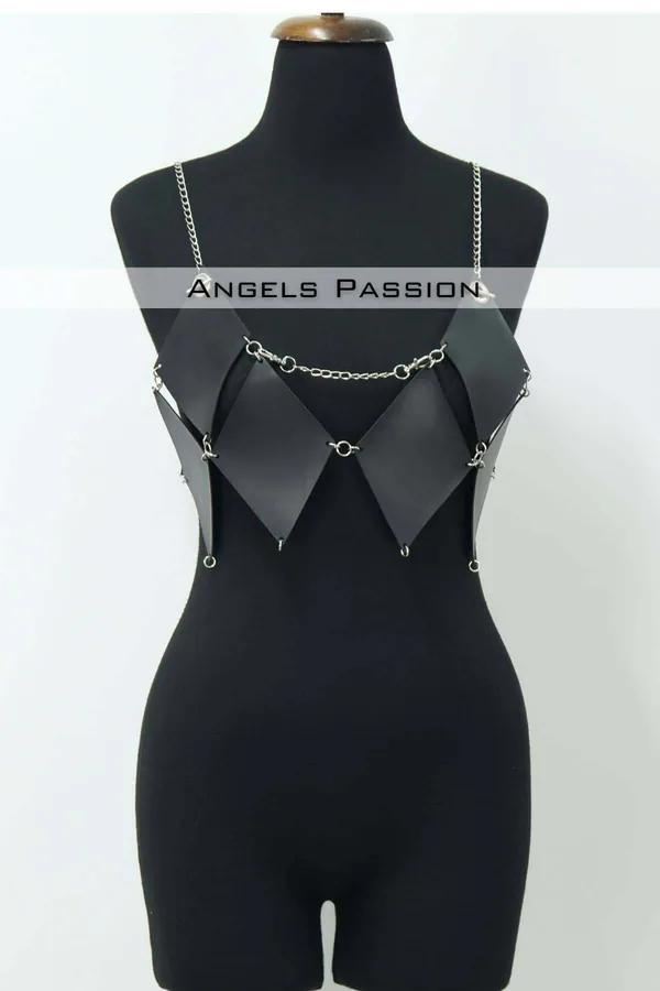 Black Diamond Faux Leather Body Harness Top