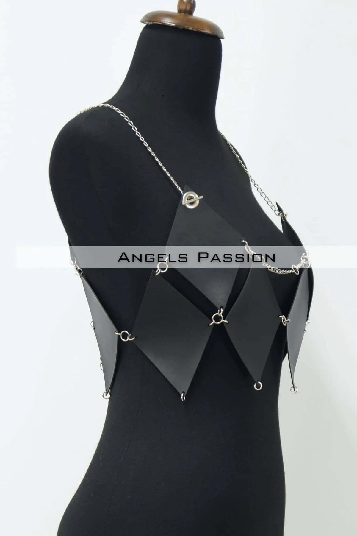 Black Diamond Faux Leather Body Harness Top