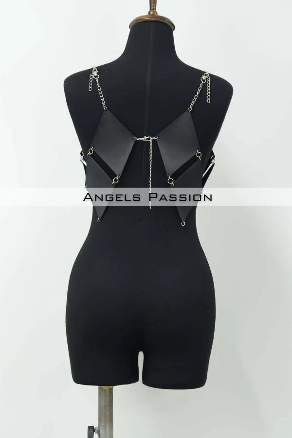 Black Diamond Faux Leather Body Harness Top