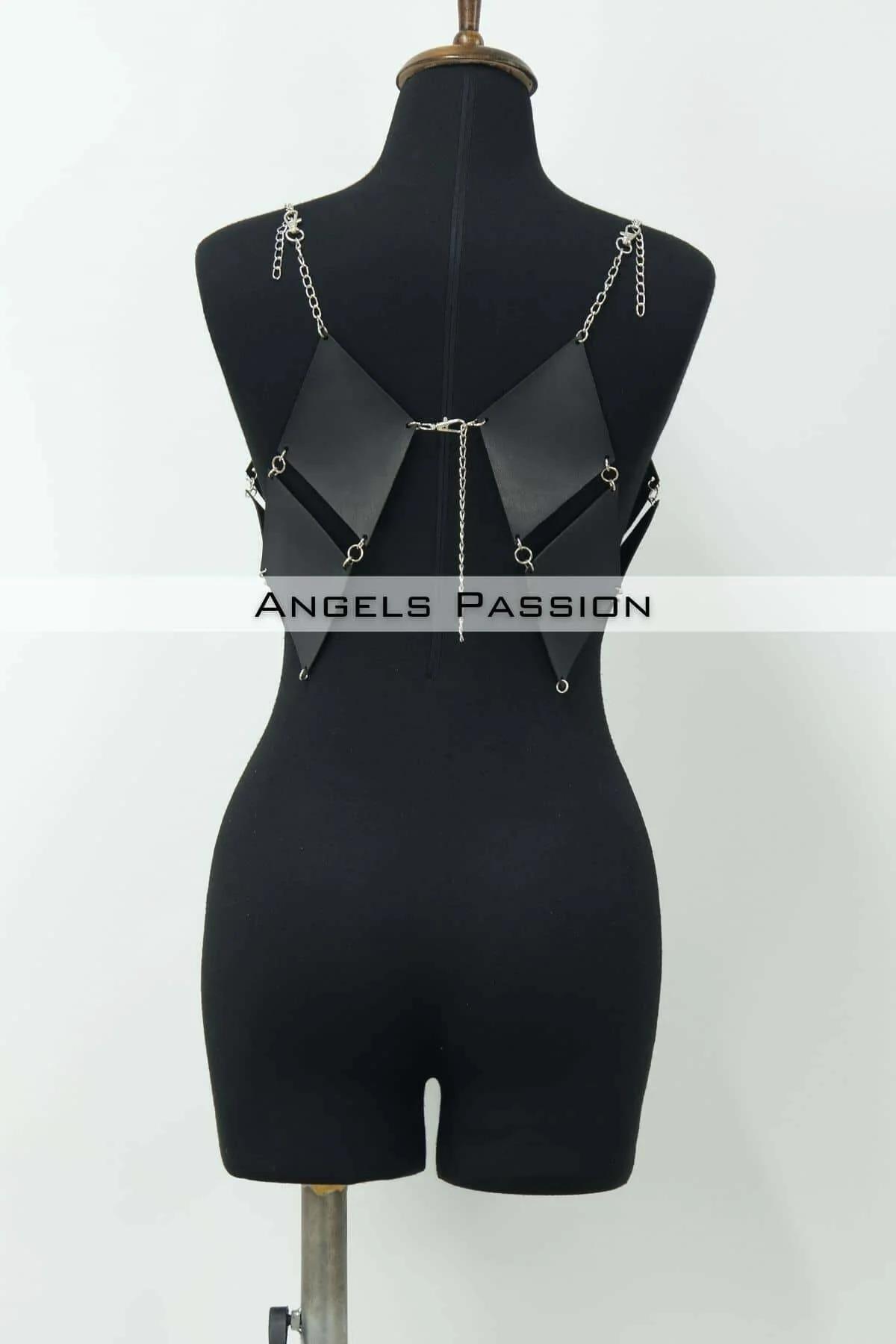 Black Diamond Faux Leather Body Harness Top