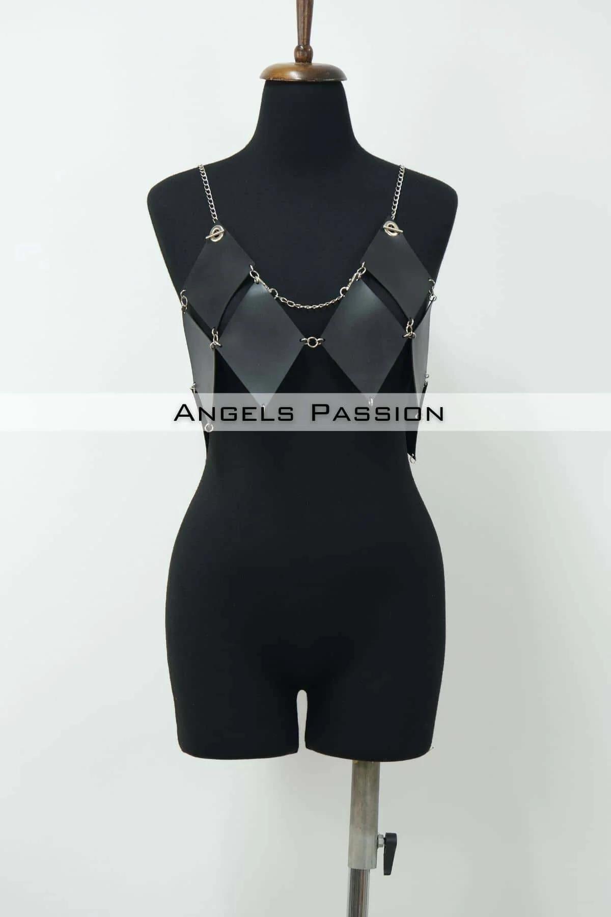 Black Diamond Faux Leather Body Harness Top