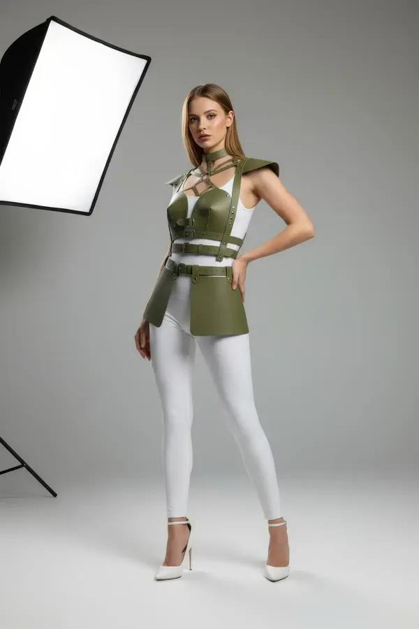 Faux Leather Vest Harness with Structured Shoulders