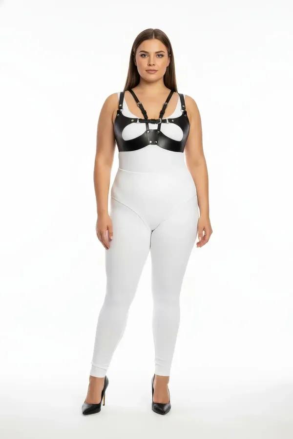 Strappy Faux Leather Harness Bra with O-Ring Detail