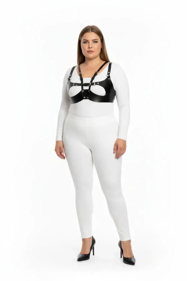 Strappy Faux Leather Harness Bra with O-Ring Detail