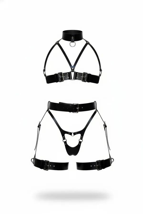 Two-Piece Faux Leather Body Harness Set with Choker