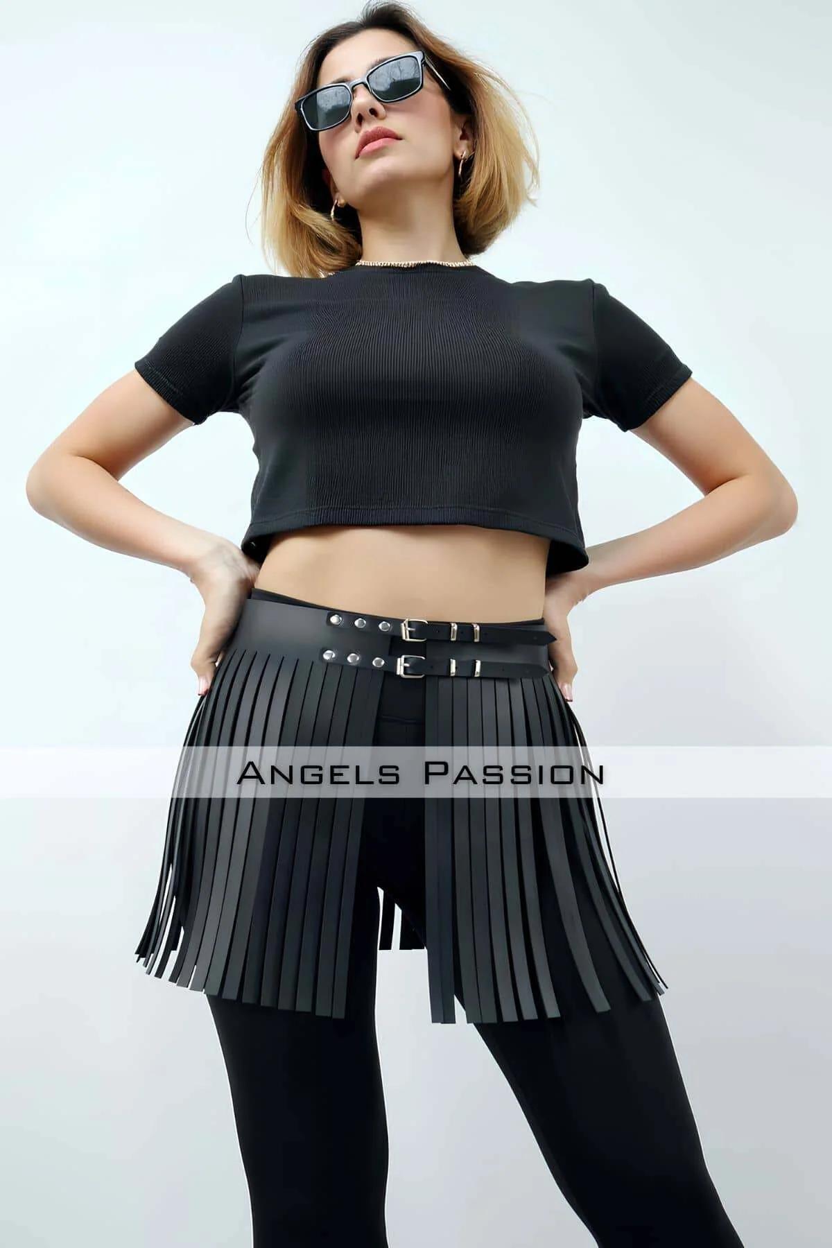 Faux Leather Fringe Waist Skirt Belt