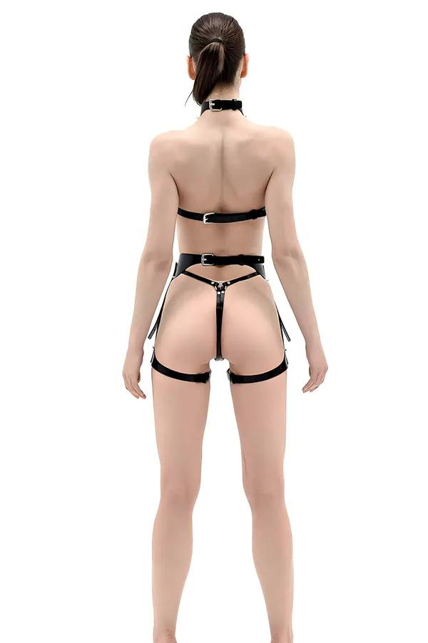Glossy Faux Leather Bra & Garter Harness Set