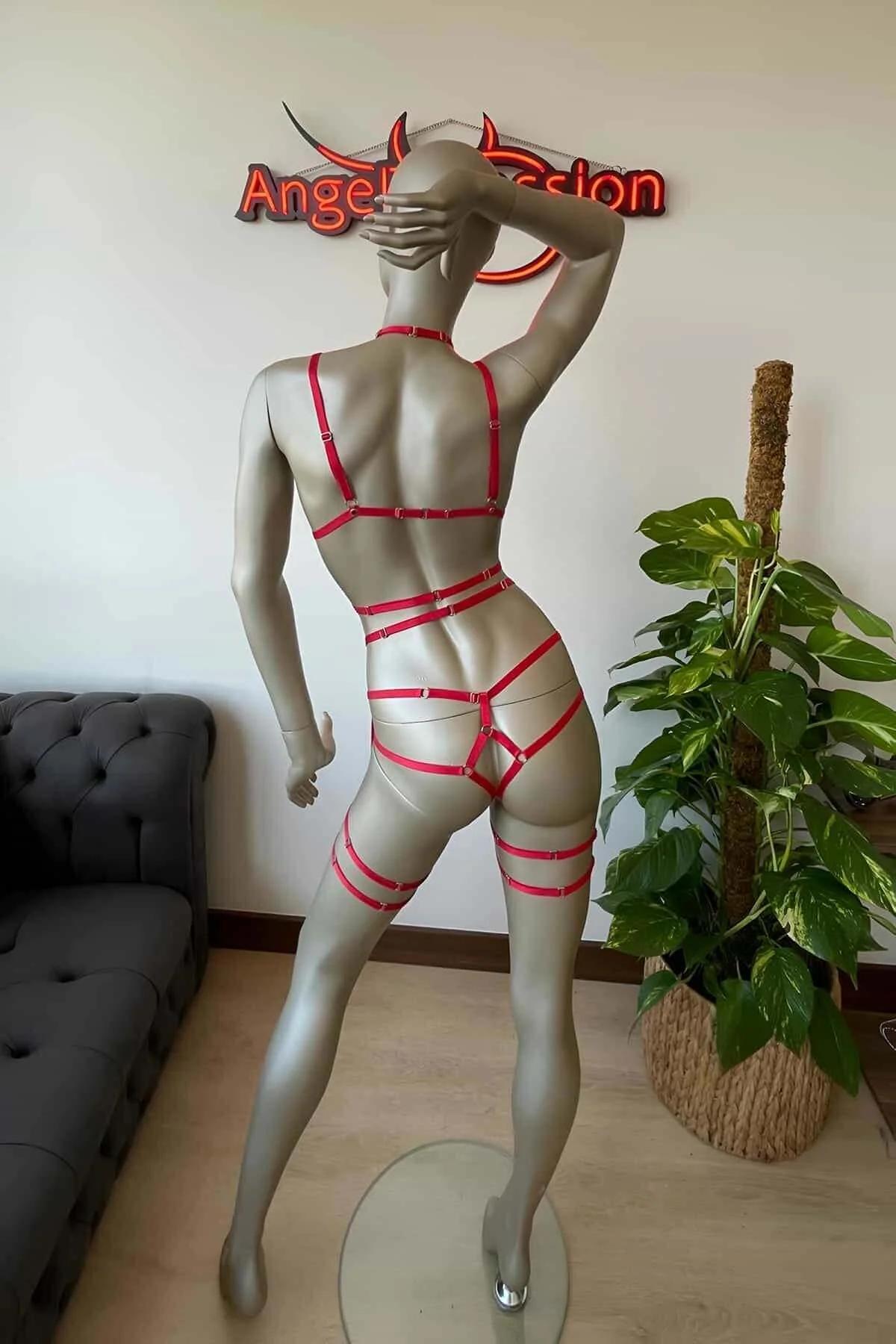 Red Multi-Strap Full Body Harness with Garter