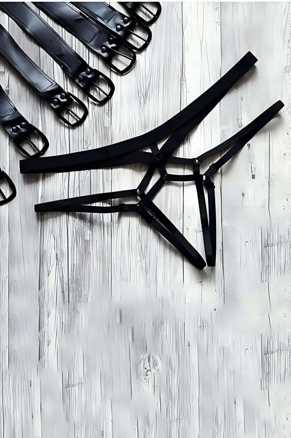 Harness Thong with Caged Strap Details