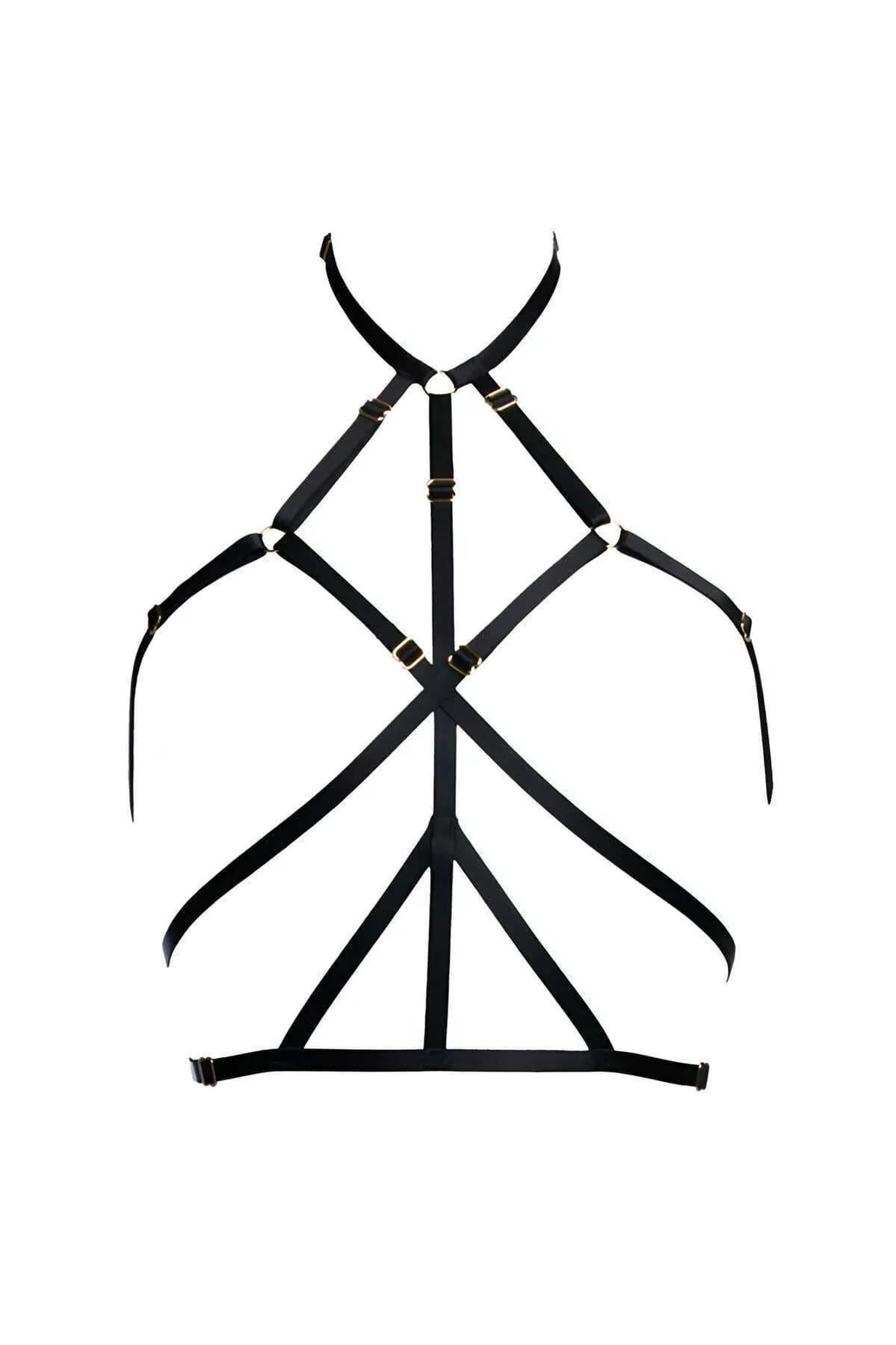Strappy Harness Bra with Garter Belt Set
