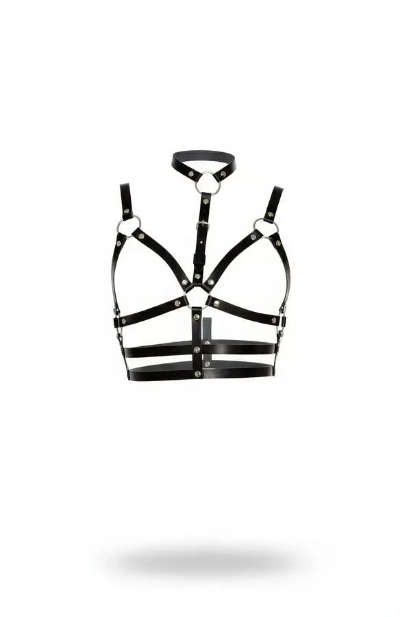 Faux Leather Cage Bra Harness with Choker and O-Rings