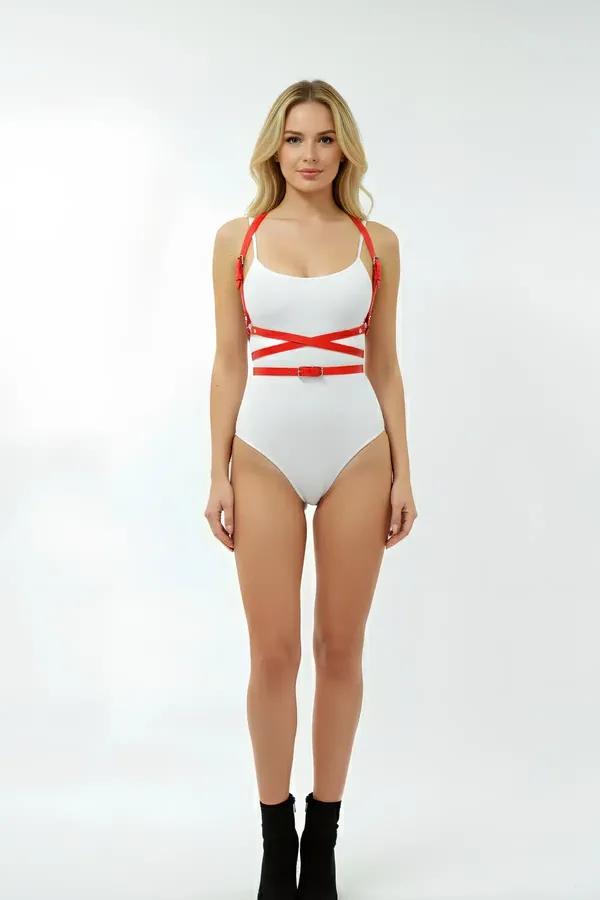 Red Cross-Band Body Harness with Adjustable Straps