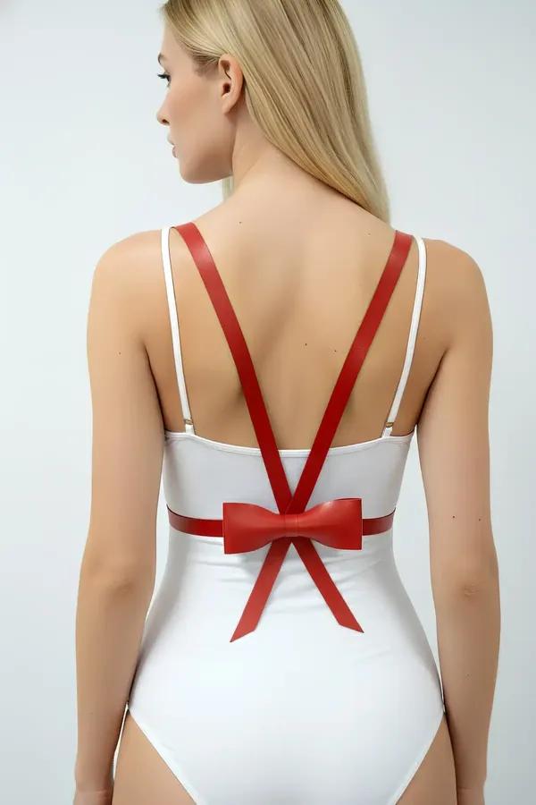 Red Faux Leather Bow Back Waist Harness