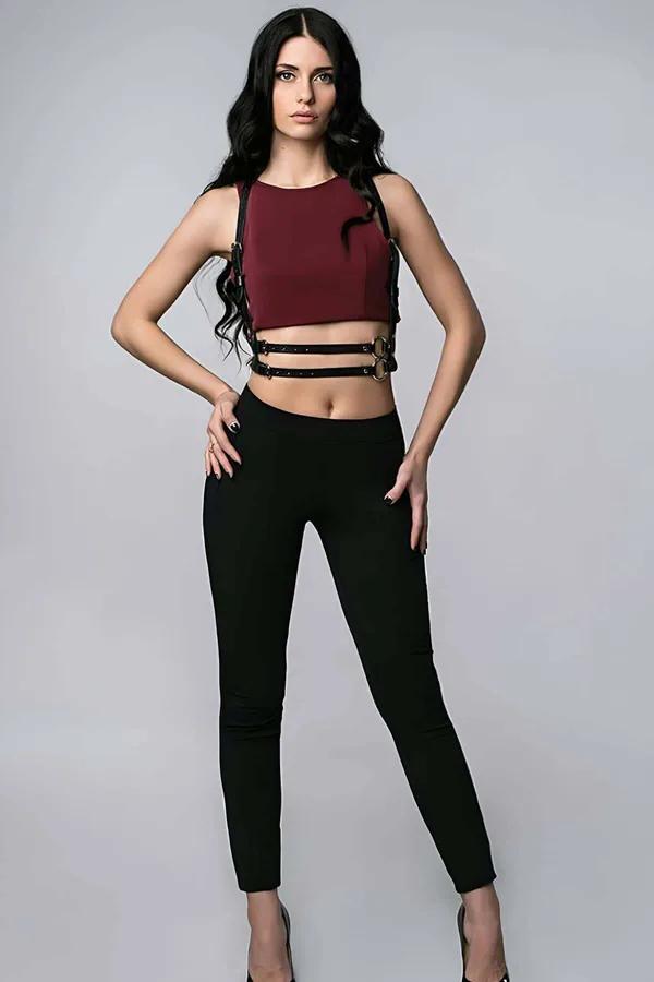 Strappy Faux Leather Harness with Double O-Rings