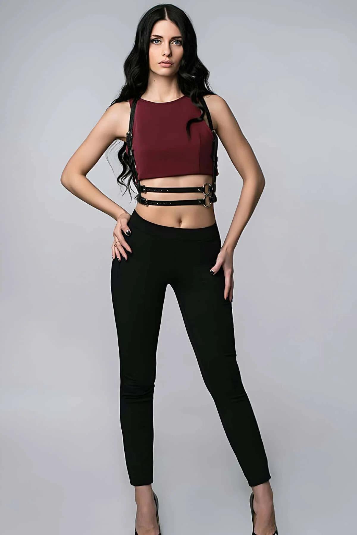 Strappy Faux Leather Harness with Double O-Rings