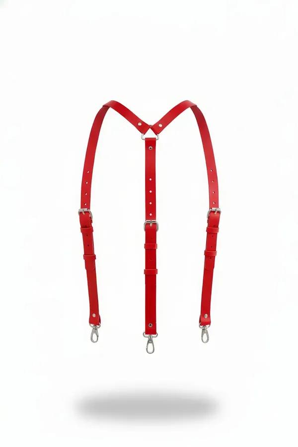 Red Faux Leather Y-Back Suspender Harness