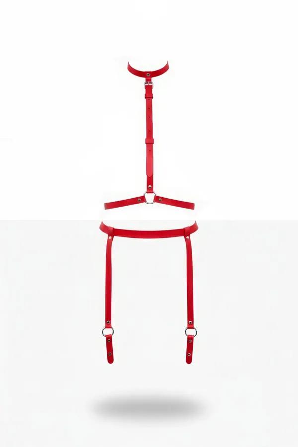 Red Faux Leather Adjustable Body Harness with O-Rings