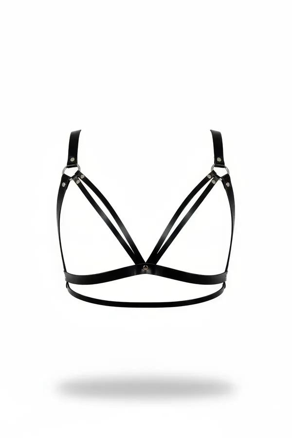 Faux Leather Chest Harness with Geometric O-Rings