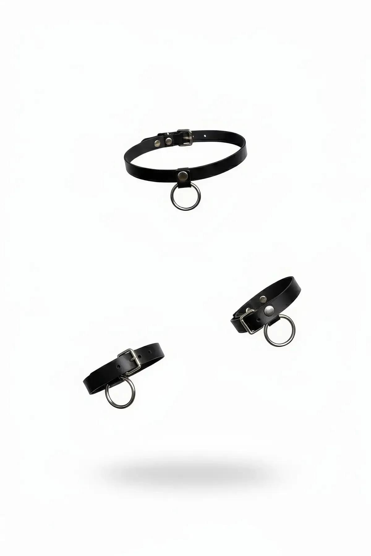 Black Faux Leather Choker with Silver O-Ring
