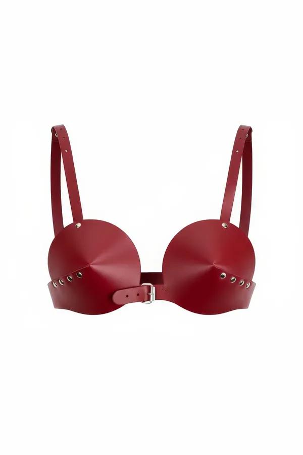 Conical Cup Faux Leather Chest Harness Bra with Studs